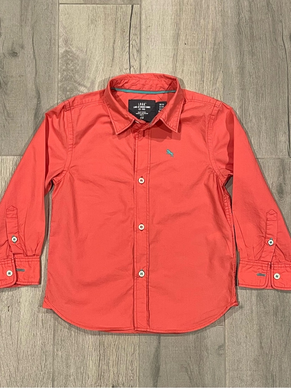 H&M LOGG Boys Coral Button-Up Shirt Size 3-4Y 100% Cotton Long Sleeve